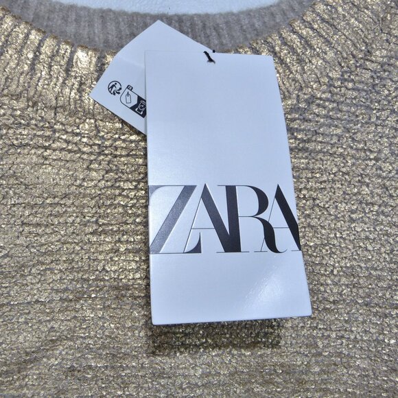 ZARA GOLD METALLIC OVERSIZE SWEATER MEDIUM - Picture 3 of 9